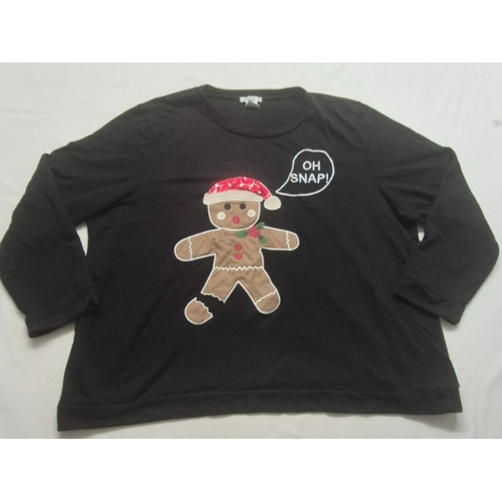 Isela Women's black Christmas‎ gingerbread "oh snap" long sleeve shirt sz. 2XL